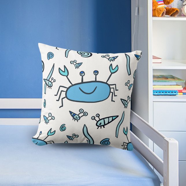 Cute Blue Crab Sea Animals Pattern Boy Cushion (Creator Uploaded)