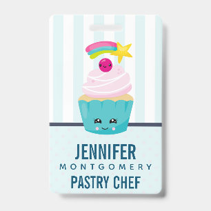 Cute Blue Cupcake with Kawaii Face ID Badge