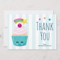 Cute Blue Cupcake with Kawaii Face Thank You