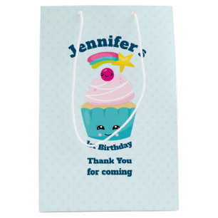 Cute Blue Cupcake with Kawaii Face Thank You Medium Gift Bag