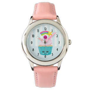 Cute Blue Cupcake with Kawaii Face Watch