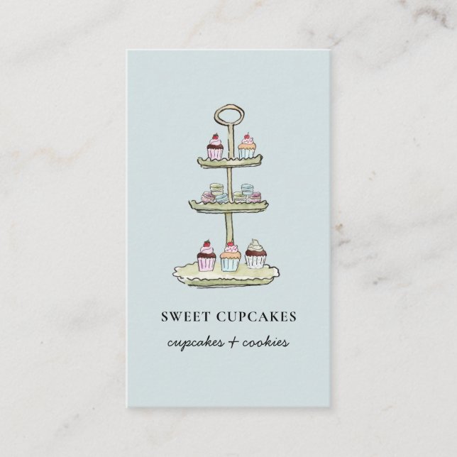 Cute Blue Cupcakes Dessert business card (Front)