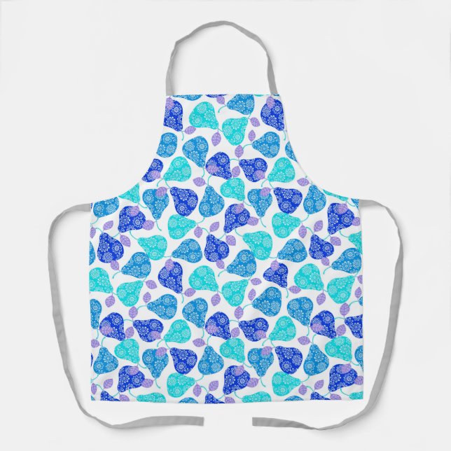 Cute blue decorative pears pattern apron (Front)