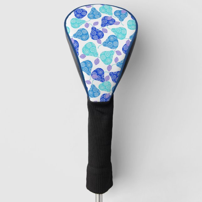 Cute blue decorative pears pattern golf head cover (Front)