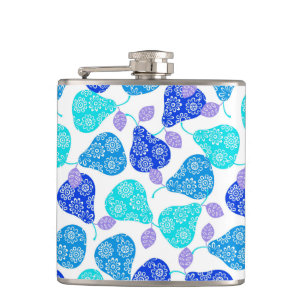 Cute blue decorative pears pattern hip flask