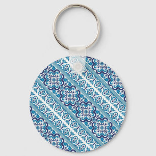 Cute blue decorative ukrainian patterns design key ring