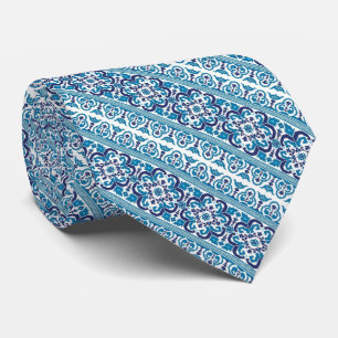 Cute blue decorative ukrainian patterns design tie