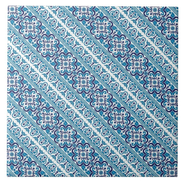 Cute blue decorative ukrainian patterns design tile (Front)