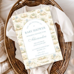 Cute Blue Dino Nursery Baby Shower Invitation