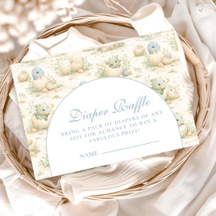 Cute Blue Dino Nursery Diapper Raffle Enclosure Card