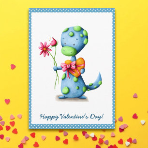 Cute Blue Dino Valentine's Day Card