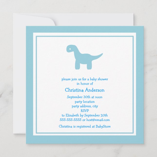 Cute Blue Dinosaur Baby Shower Invitation (Front)