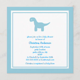 Cute Blue Dinosaur Baby Shower Invitation