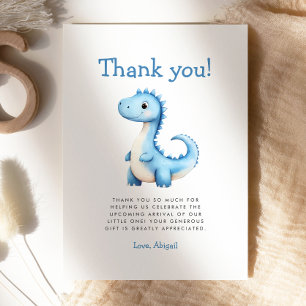 Cute Blue Dinosaur Baby Shower Thank You Card