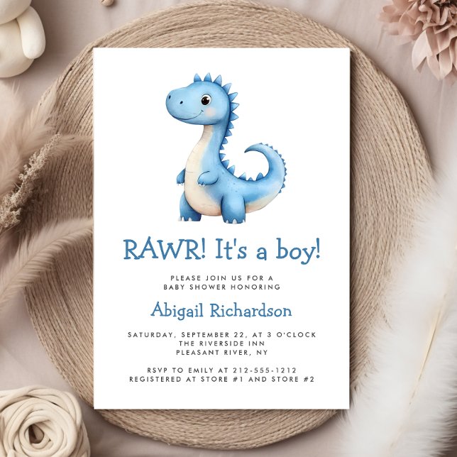 Cute Blue Dinosaur Boy Baby Shower Invitation (Creator Uploaded)