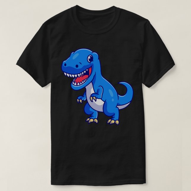 Cute Blue Dinosaur Cartoon T-Shirt (Design Front)