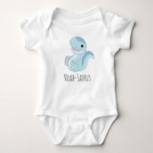Cute Blue Dinosaur Custom Name - Saurus Baby Bodysuit