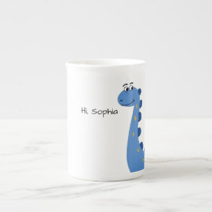 Cute Blue Dinosaur - Custom Name Sophia Bone China Mug