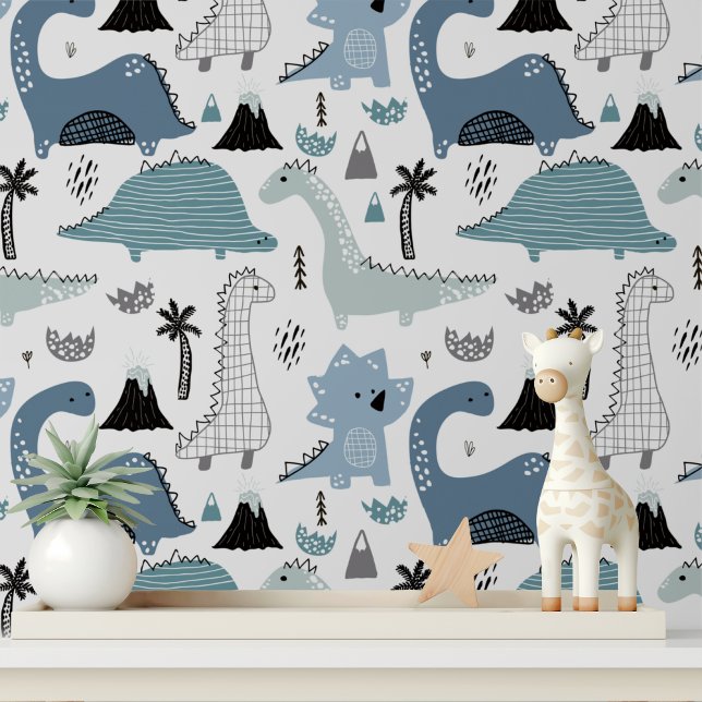 Cute Blue Dinosaur Modern Kids Pattern Wallpaper (Creator Uploaded)