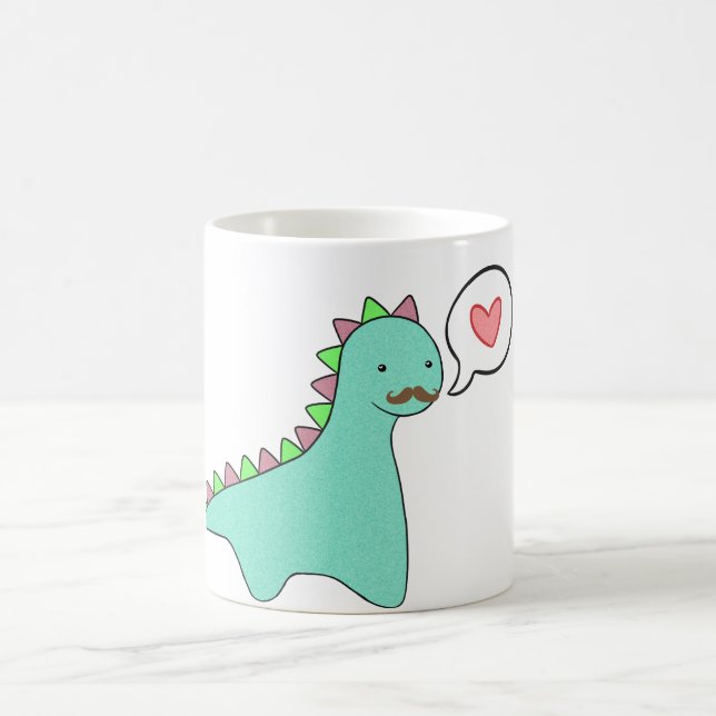 Cute Blue Dinosaur Moustache Coffee Mug (Center)