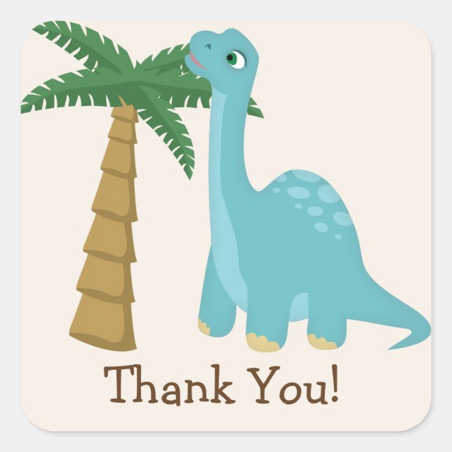 Cute Blue Dinosaur Thank You Square Sticker (Front)