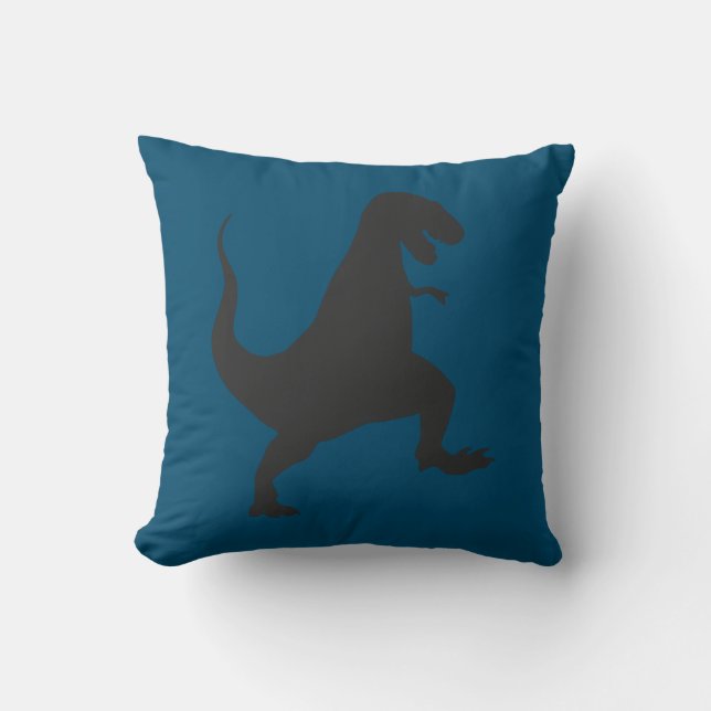 Cute Blue Dinosaur Tyrannosaurus rex Jurassic Cushion (Front)