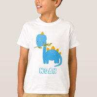 Cute Blue Dinosaurs Custom Name Boys T-Shirt.