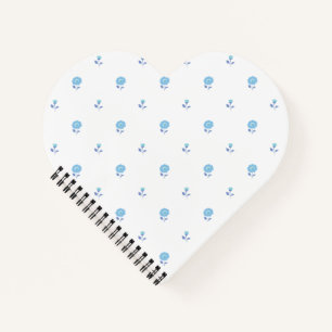 Cute Blue Ditsy Blossom Heart Shaped Notebook