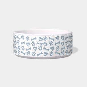 Cute Blue Dog Bones Paws And Hearts Pattern Bowl