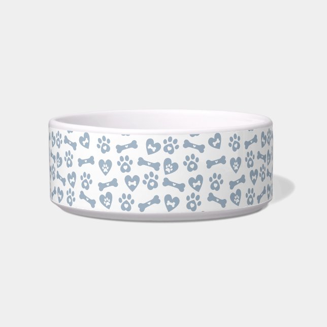 Cute Blue Dog Bones Paws And Hearts Pattern Bowl (Front)