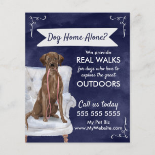 Cute Blue Dog Walker Flyer with Swirls and Banner