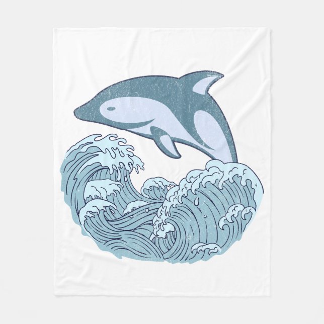 Cute blue dolphin fleece blanket (Front)
