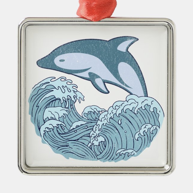 Cute blue dolphin metal tree decoration (Front)