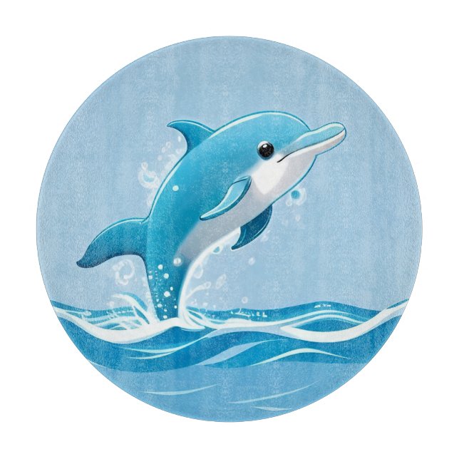 Cute Blue Dolphin Playing Happily in Water Cutting Board (Front)