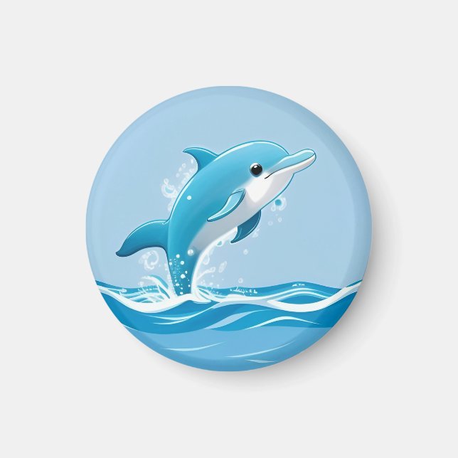 Cute Blue Dolphin Playing Happily in Water Magnet (Front)
