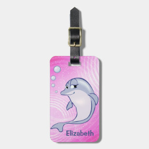 Cute Blue Dolphin To Personalise and Address Luggage Tag
