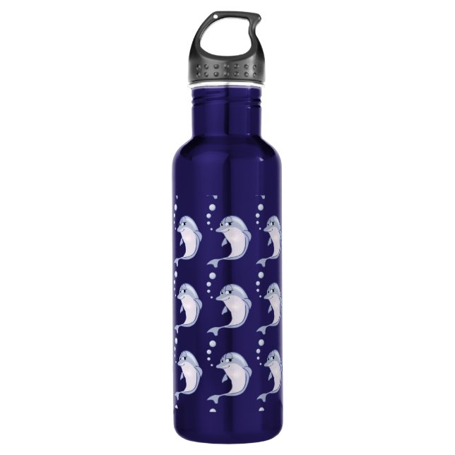 Cute Blue Dolphins Pattern 710 Ml Water Bottle (Front)