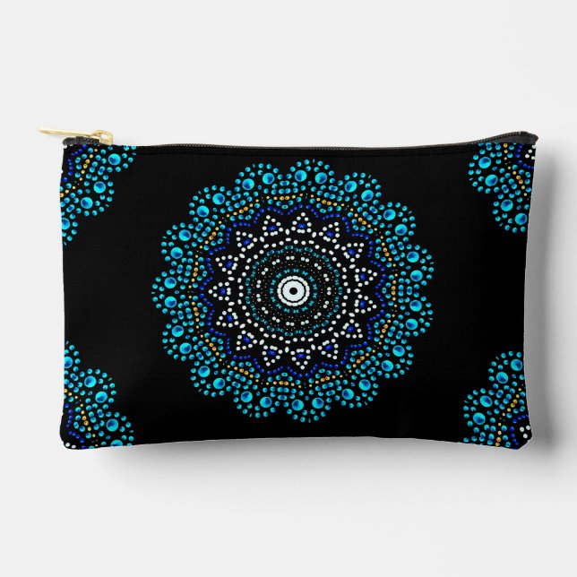 Cute Blue Dot Art Mandala Pattern  Accessory Pouch (Front)