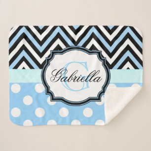 Cute Blue Dots and Stripes Sherpa Blanket