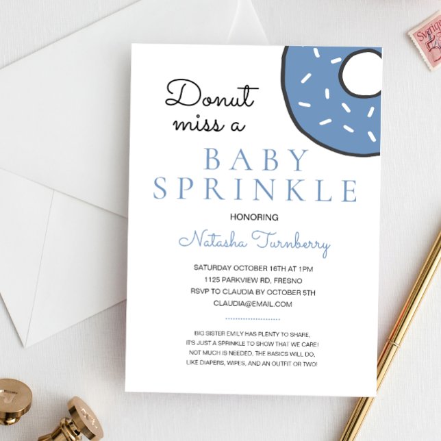 Cute Blue Doughnut Baby Sprinkle Boy Baby Shower Invitation (Creator Uploaded)