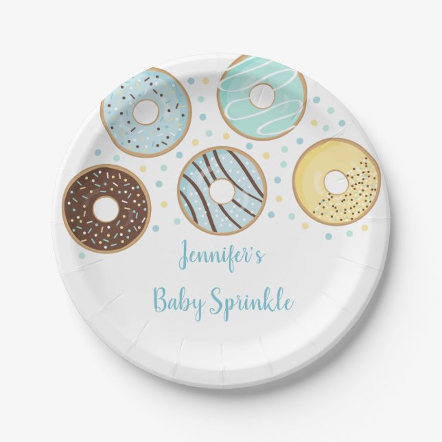 Cute Blue Doughnut Baby Sprinkle Paper Plate (Front)
