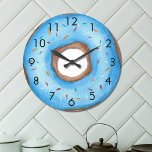 Cute Blue Doughnut Large Clock<br><div class="desc">This cute fun wall clock is decorated with a watercolor blue doughnut with sprinkles.
The perfect gift for a doughnut lover!
Original Watercolor © Michele Davies.</div>