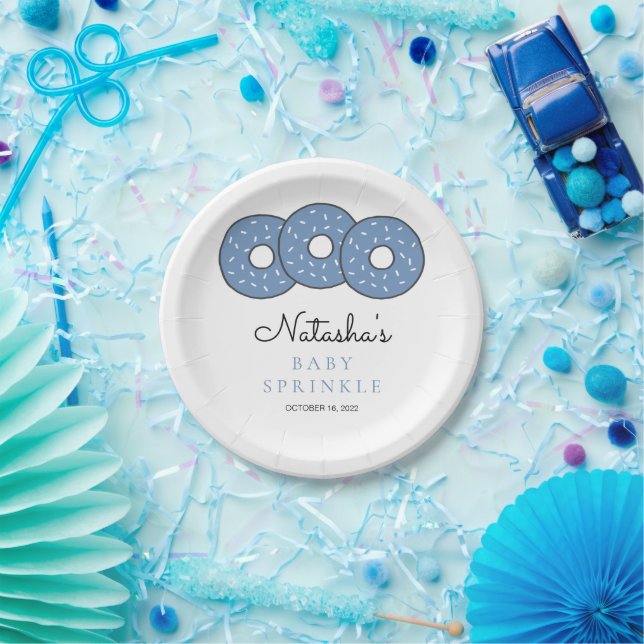 Cute Blue Doughnuts Baby Shower Sprinkle Paper Plate (Party)