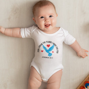 Cute Blue Dove Red Hearts Bible Verse Christian Baby Bodysuit