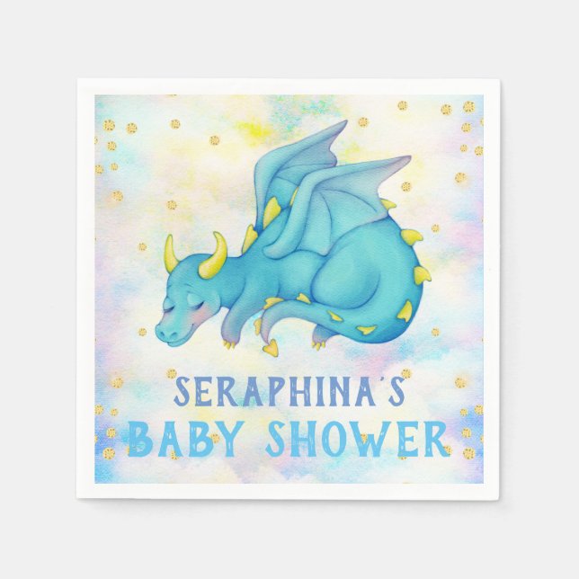 Cute Blue Dragon Boys Baby Shower Napkin (Front)