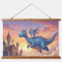 Cute Blue Dragon Fantasy Throw Pillow
