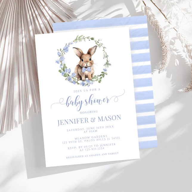 Cute blue Easter bunny baby boy shower invitation (Creator Uploaded)