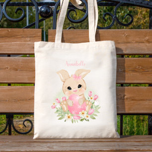 Cute Blue Easter Bunny Personalised Girl Tote Bag