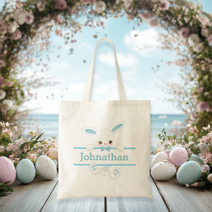Cute Blue Easter Bunny Personalized Boy Tote Bag