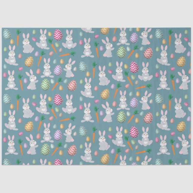 Cute Blue Easter Bunny Rabbit Pattern  Tissue Paper (Front)